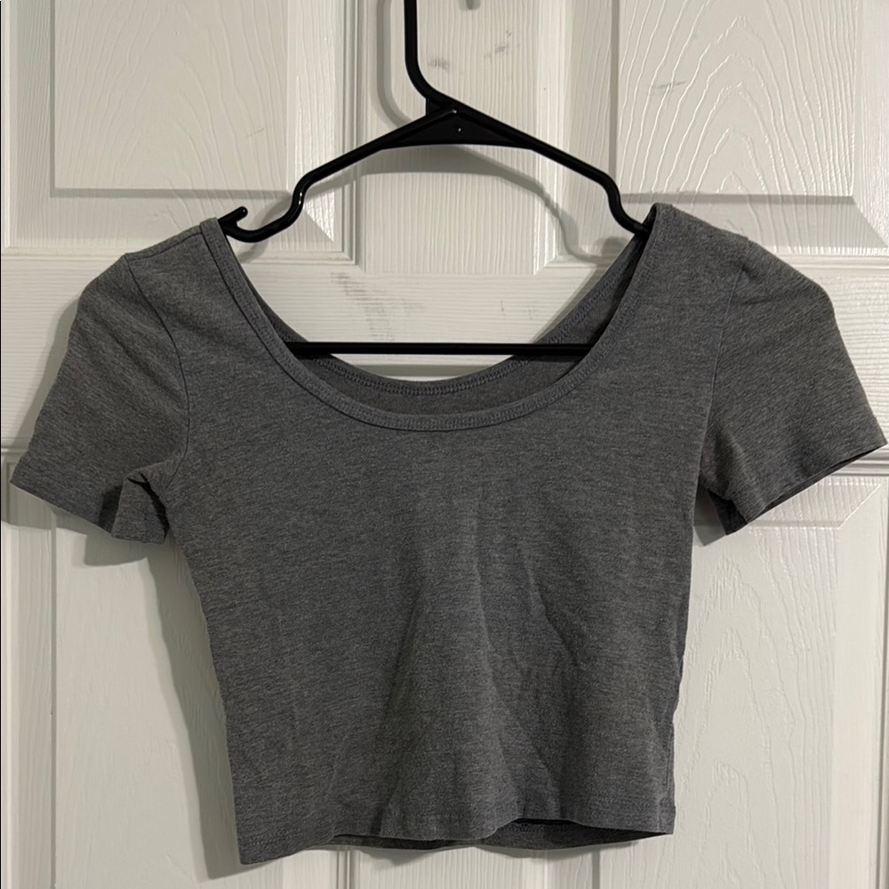 SO Gray Fitted Crop T-Shirt Short Sleeve